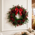 thumbnail image 6 of Christmas Wreath, 15.75 In Artificial Front Door Wreath with Berries Bow for Window Wall Fireplace Holiday Home Decor, 6 of 7