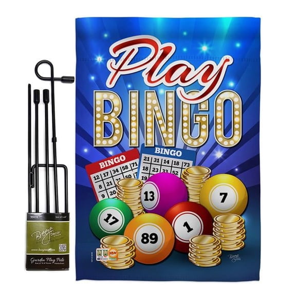 Breeze Decor BD-HB-GS-109076-IP-BO-D-US18-BD 13 x 18.5 in. Play Bingo Interests Hobbies Impressions Decorative Vertical Double Sided Garden Flag Set with Banner Pole