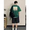 thumbnail image 3 of Conjunto de camiseta y pantalones cortos de algodón negro para hombre con estampado gráfico 2024 tendencia suelta XL moderno y moderno conjunto de pantalones cortos para hombre de dos piezas estética, 3 of 4