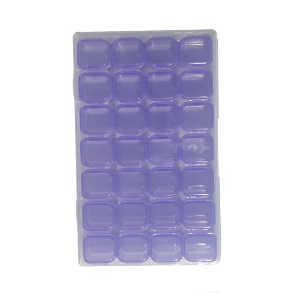 Bewildely Accesorios de pintura de diamantes desmontables de 28 rejillas, cajas de bordado de diamantes, caja organizadora de plástico PP, cajas de Suministros de limpieza para el hogar violeta