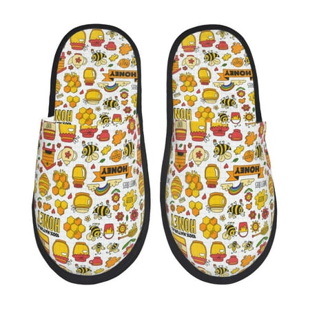 Balery Bees And Honey 1 Slient Indoor Furry Fleece Comfort House Shoes Soft Non-Slip Home Shoes Cotton slippers House Slippers-- Large