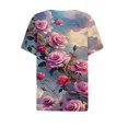 thumbnail image 4 of Fiudx Ofertas Relámpago Blusa de Manga Corta Estampada a La Moda para Mujer, Blusas Informales con Cuello En V, 4 of 5