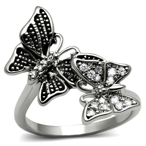 Luxe Jewelry Designs Women's Stainless Steel Butterfly Shaped Ring with Cubic Zirconia, Size 9 (Pack