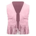thumbnail image 7 of BRGZLK Short Suede Fringe Vest for Kids Fashion Solid V-Neck Sleeveless Western Cow Vest Faux Leather Fall Dress Up Party Outfit Pink 3-4 Years, 7 of 7