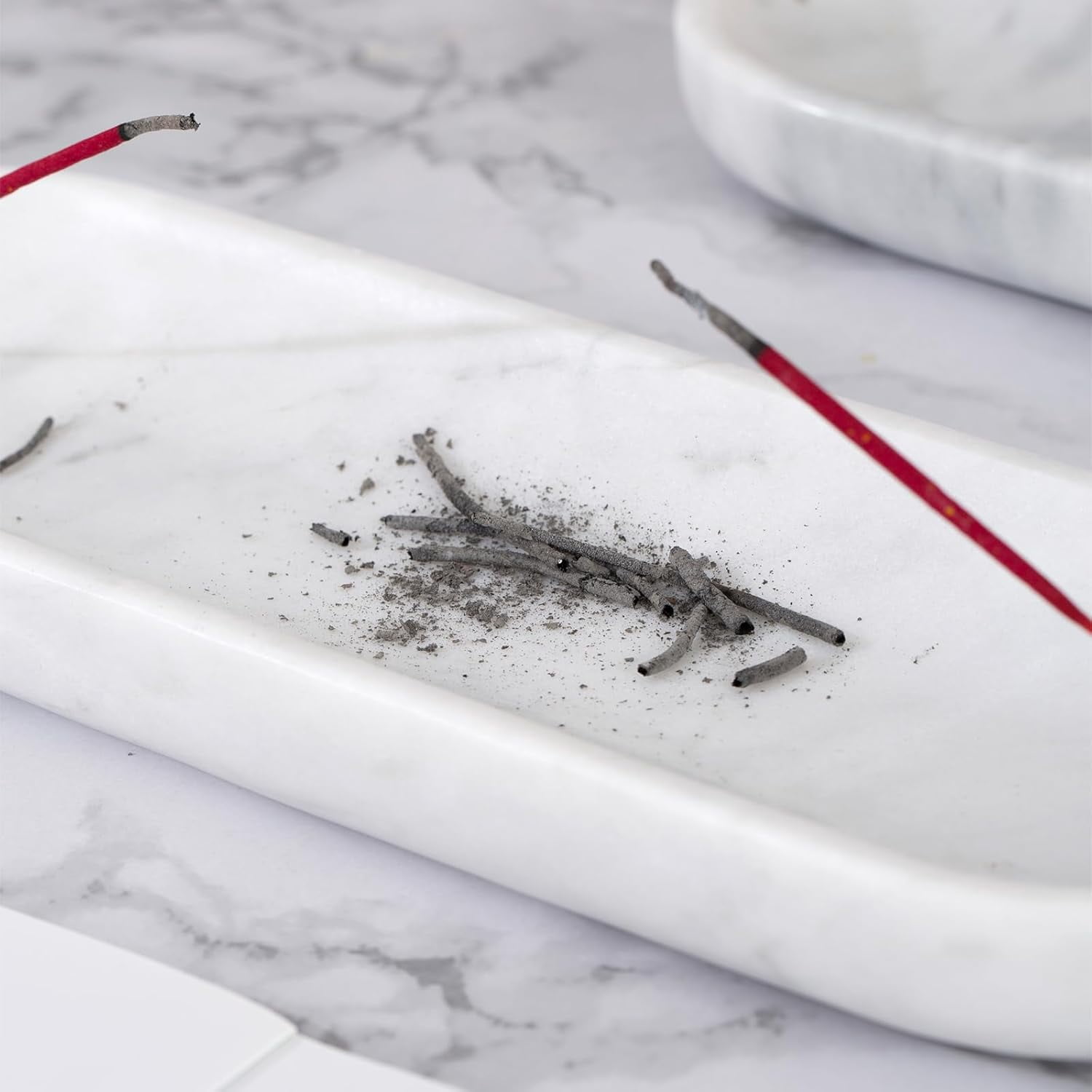 Incense Holder, Natural Marble Burner, Stick Holder for Meditation, insence-Sticks 10.6inch Ash Catcher (White)