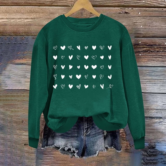 Meichang Chandails de la Saint-Valentin pour Femmes Sweat-Shirt Graphique Cœur d'Amour Col Rond Décontracté Manches Longues Cadeaux de la Saint-Valentin Pull Sweat-Shirts Liquidation de Printemps