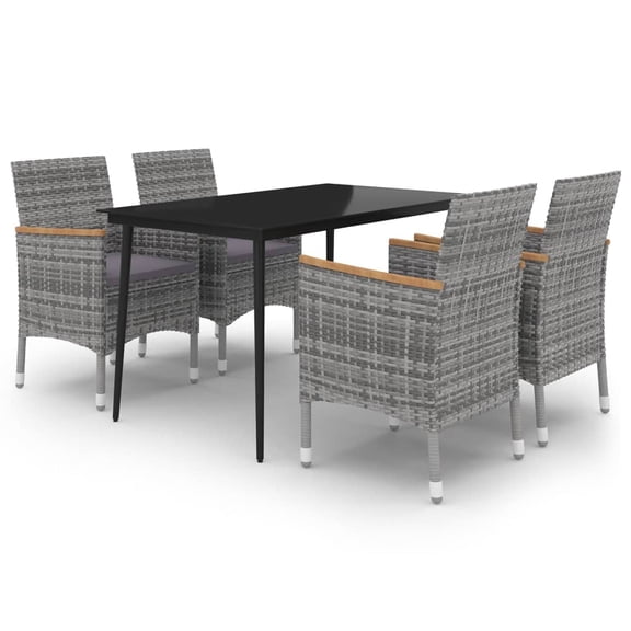 vidaXL 5 Piece Patio Dining Set with Cushions Poly Rattan and Glass