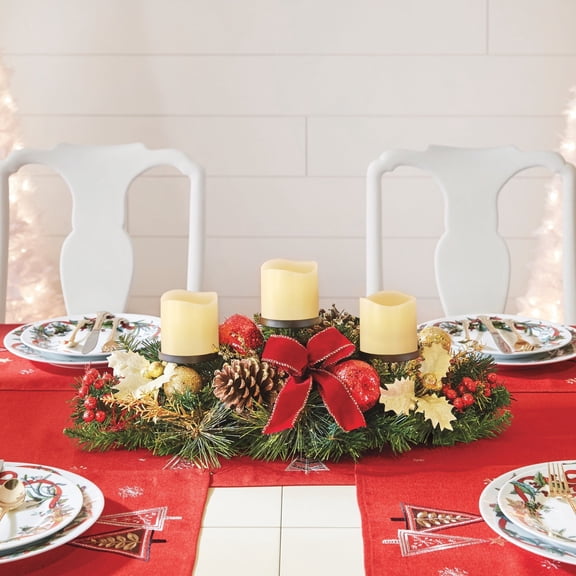 BrylaneHome Cordless Led Pre-Decorated Candleholder Centerpiece