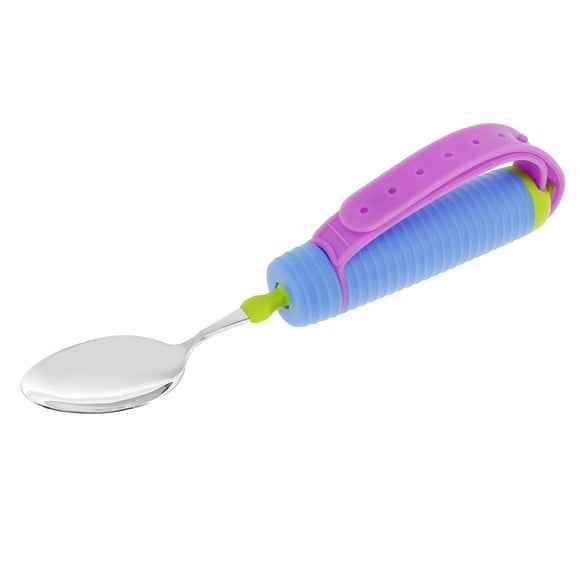 Jokapy Ustensiles Adaptatifs Sans Poignée Sangle en Silicone Ajustable Cuillère Fourchette Rotative à 360° Prise Facile pour Personnes Âgées Handicapées Vaisselle