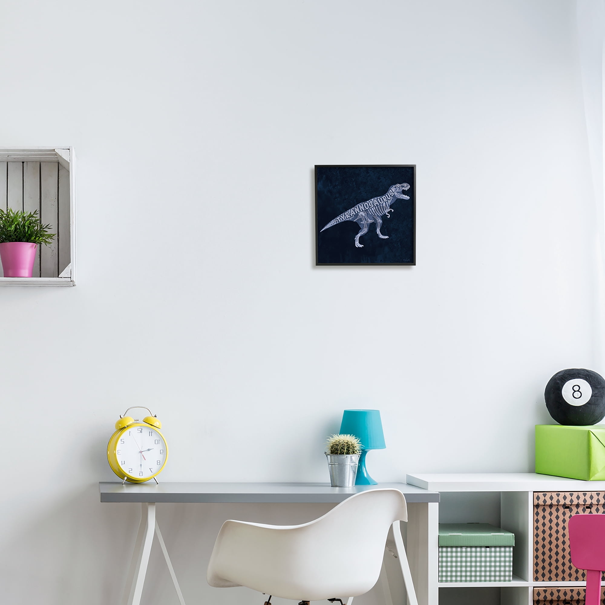 Stupell Industries Blue T-Rex Skeleton Animals & Insects Painting Black Framed Art Print Wall Art, 12 x 12