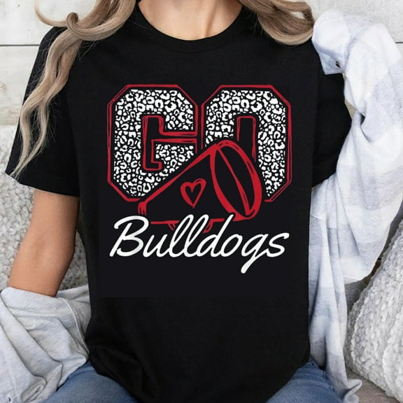 100% Cotton Go Bulldogs Football Fan Shirt Leopard Print Design Team Spirit T-Shirt for Women and Girls