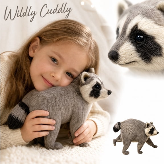 Raccoon Stuffed Animal 11 Inch Fluffy Plush Cuddle Toys for Animal Lovers Great Birthday Gift and Christmas Gift for Nursery and Bedroom Decor