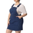 thumbnail image 2 of Plus Size Overall Dress for Women Chambray Jean Denim Suspender Dresses Blue 4X, 2 of 7