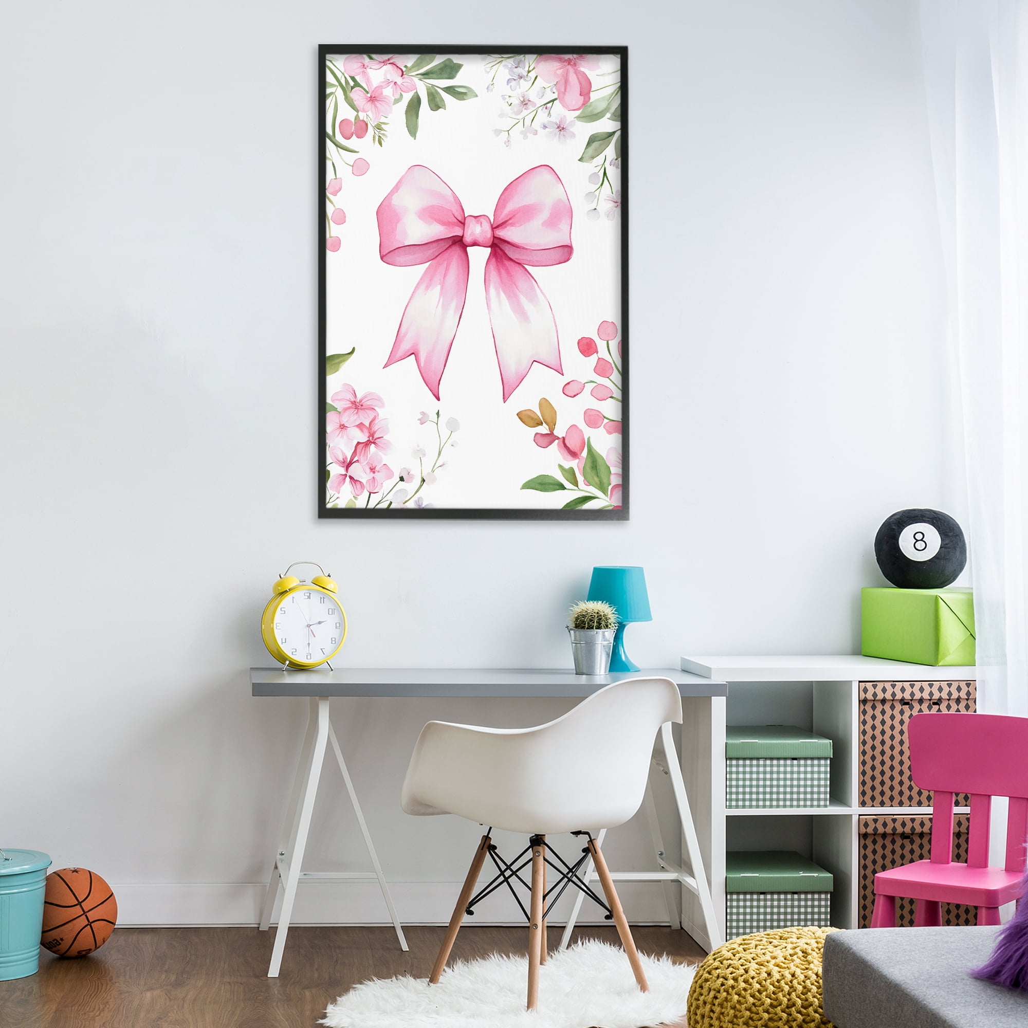 Stupell Industries Whimsical Floral Bow Pink Black Framed Giclee Art, design by Creative Studio