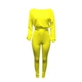 thumbnail image 4 of LUXUR Ladies Elastic Waist Sweatsuits Cropped Running Two Piece Outfit Yellow L, 4 of 6