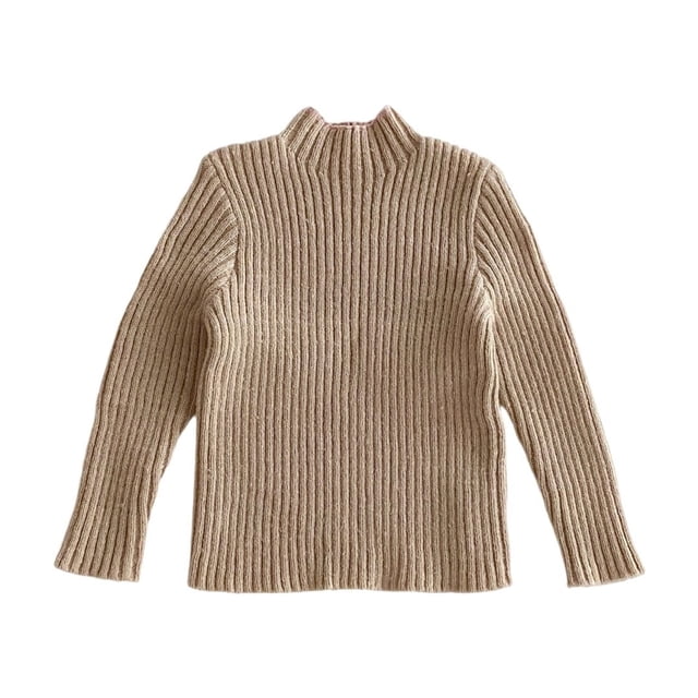 Girls Ribbed Turtleneck Knit Sweater Soft Stretch Breathable Comfortable Winter Fall Layering Top For Toddler Kids