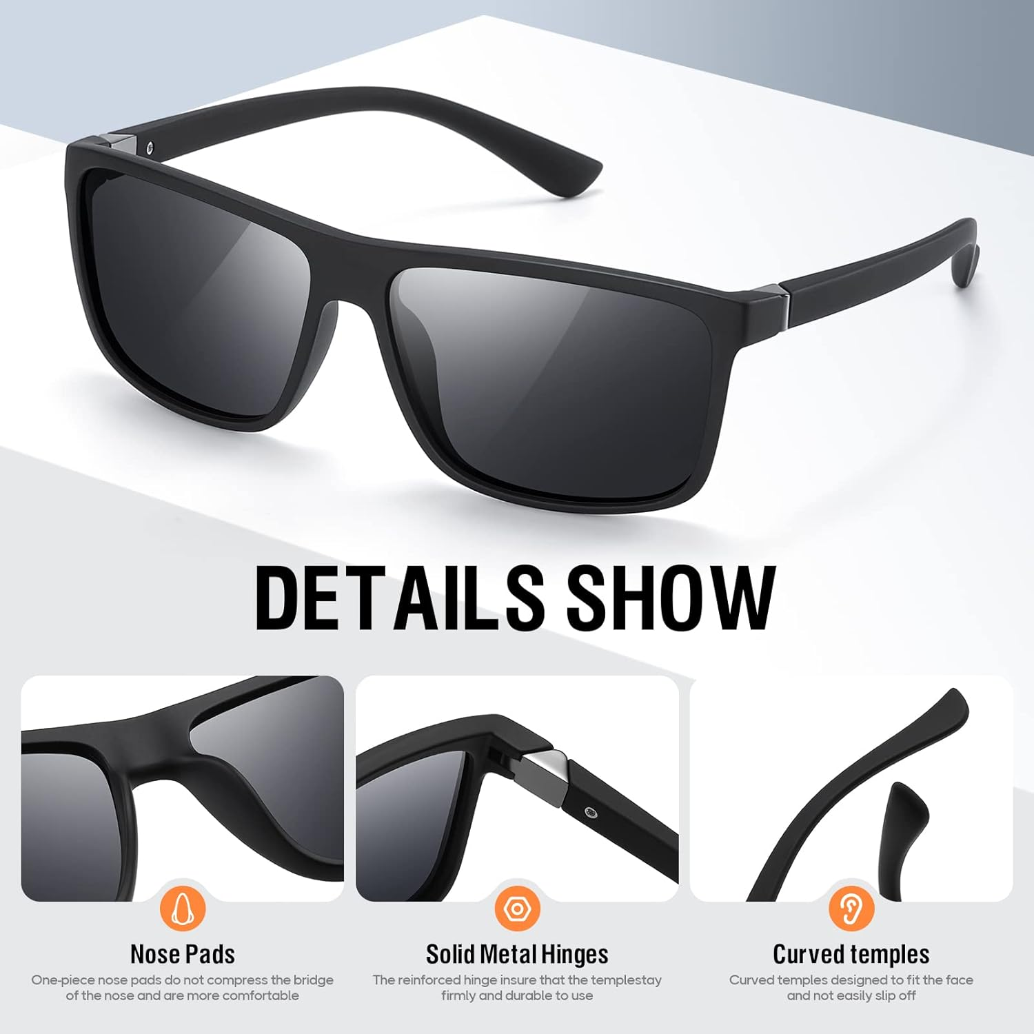 AOMASTE Polarized Retro Square Sunglasses, Black photo 6