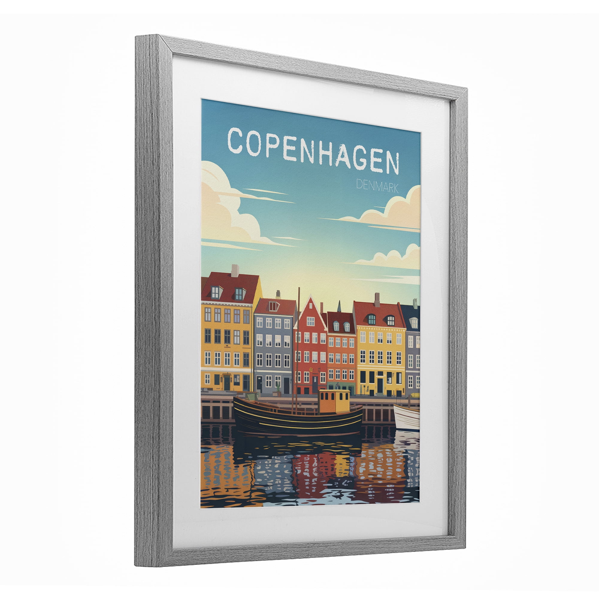 Stupell Industries Copenhagen Cityscape with River Gray Framed Print Under Glass, design by Andreas Magnusson