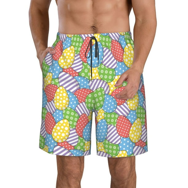 Balery Colorful Easter eggs Traje de Baño Estilo Hawaiano para Hombre, Shorts de Secado Rápido con Bolsillos-Large
