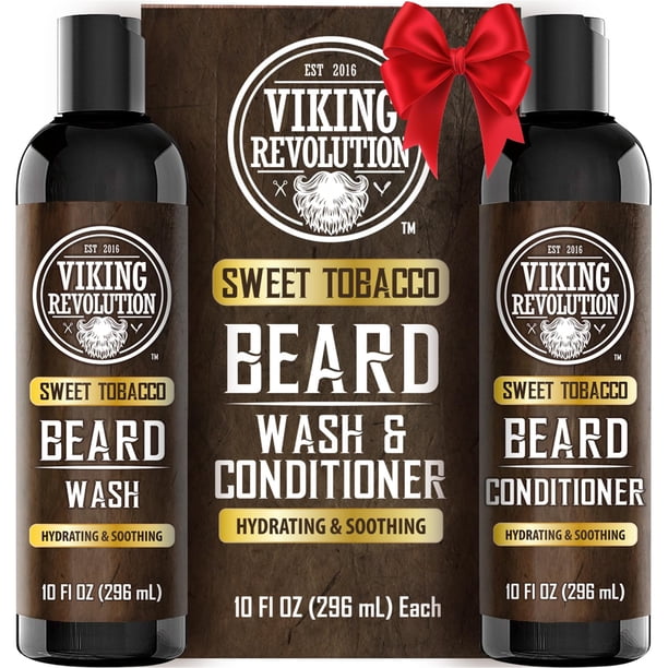 Jabón y acondicionador Viking Revolution para barba para hombre con aceite de argán y aceite de jojoba - Suavizante y fortalecedor de barba. Champú y acondicionador para barba con aceite (283 g, tabac