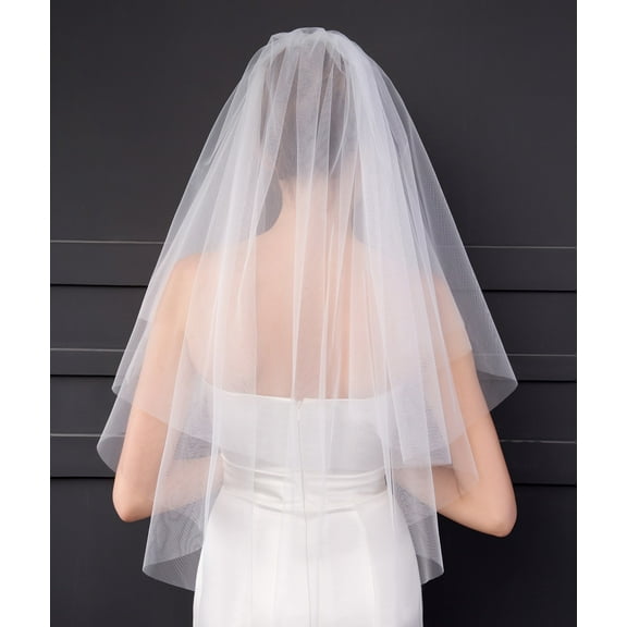 EllieWely 2 Tier Fingertip Length 90 cm(35 inch) Plain Tulle Wedding Bridal Veil With Metal Comb L27
