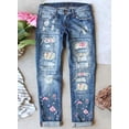 thumbnail image 4 of FARYSAYS Women's Rose Printed Jeans for Women Trendy Patchwork Jeans Stretch Jeans for Womem Denim Pants Ripped Denim Jeggings Women Jeans Petite Straight Leg Size 4, 4 of 6