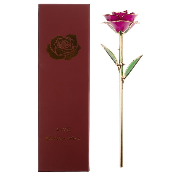 Rosa de plástico lacada floreciente, regalo de aniversario de cumpleaños, día de San Valentín, con bolsa de recuerdo (púrpura), Color de caja aleatorio