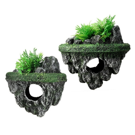 2 Pieces Stone Floating Resin Aquarium Rock Fish Tanks Decorations Easy Setup Safe For Habitat