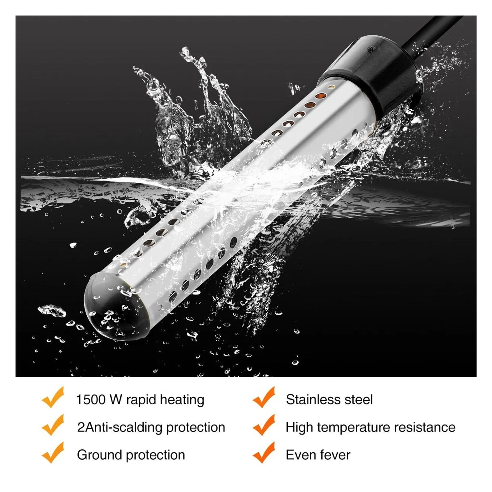 Portable Pool Water Heater 120V 1500W Immersion Electric Heater With Digital Thermometer For Inflatable Pool Bathtub ,Efficient & Durable Heating Element
