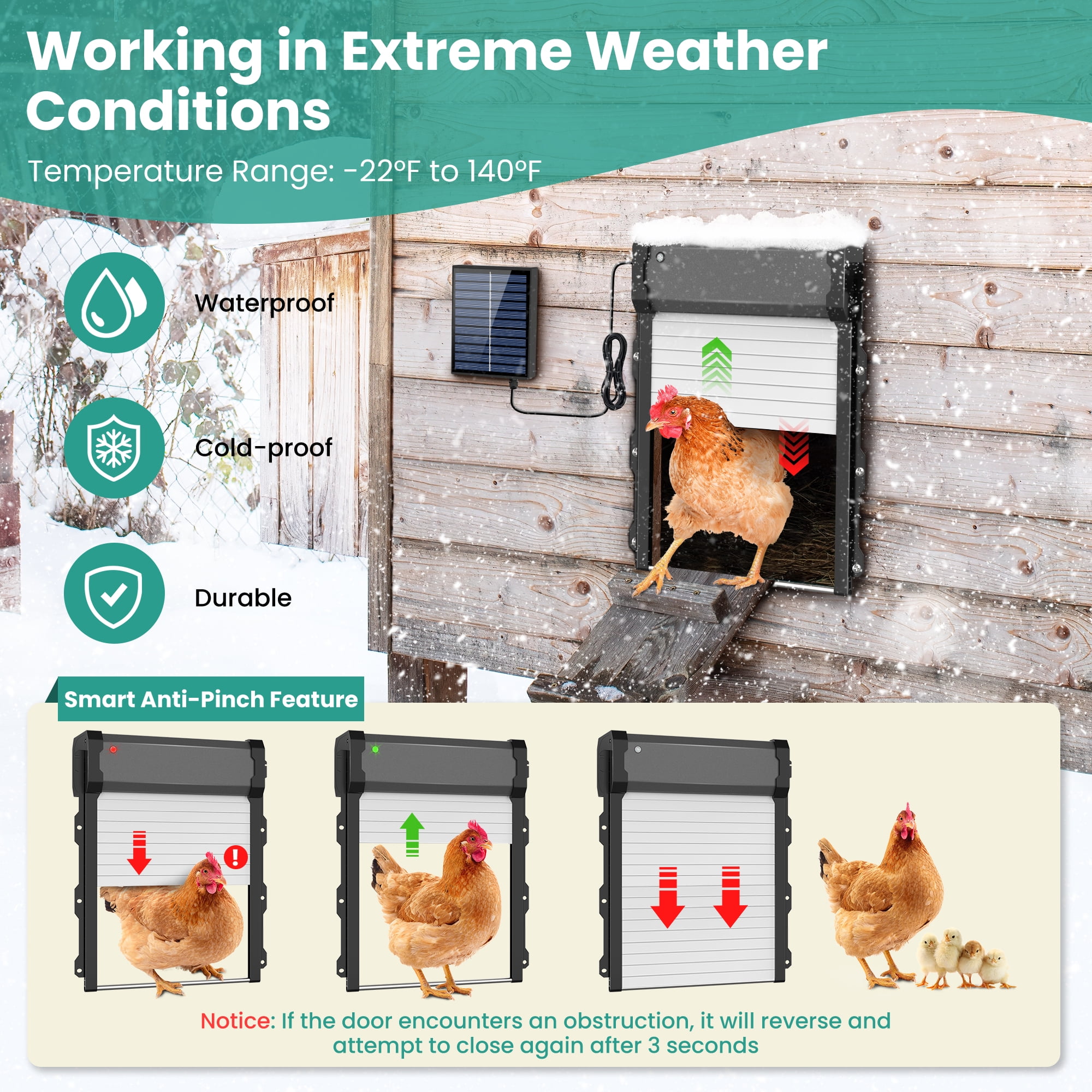 Innvello  Automatic Chicken Coop Door with Timer & Light Sensor Auto chicken Doors