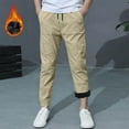 thumbnail image 6 of Cethrio Boys Winter Sweatpants Size 10-12 T, Thermal Cotton Linen Drawstring Elastic Bottom Joggers with Pockets Khaki, 6 of 6