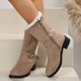 thumbnail image 3 of JHOKCI Womens Plush Lined Winter Boots Low Heel Wide Calf Side Zipper Cozy Warm Mid Calf Snow Boots, 3 of 7