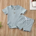 thumbnail image 2 of MesaSe Baby Short Sleeve Ribbed Knit O Neck Romper  Drawstring Short Pants, 2 of 10