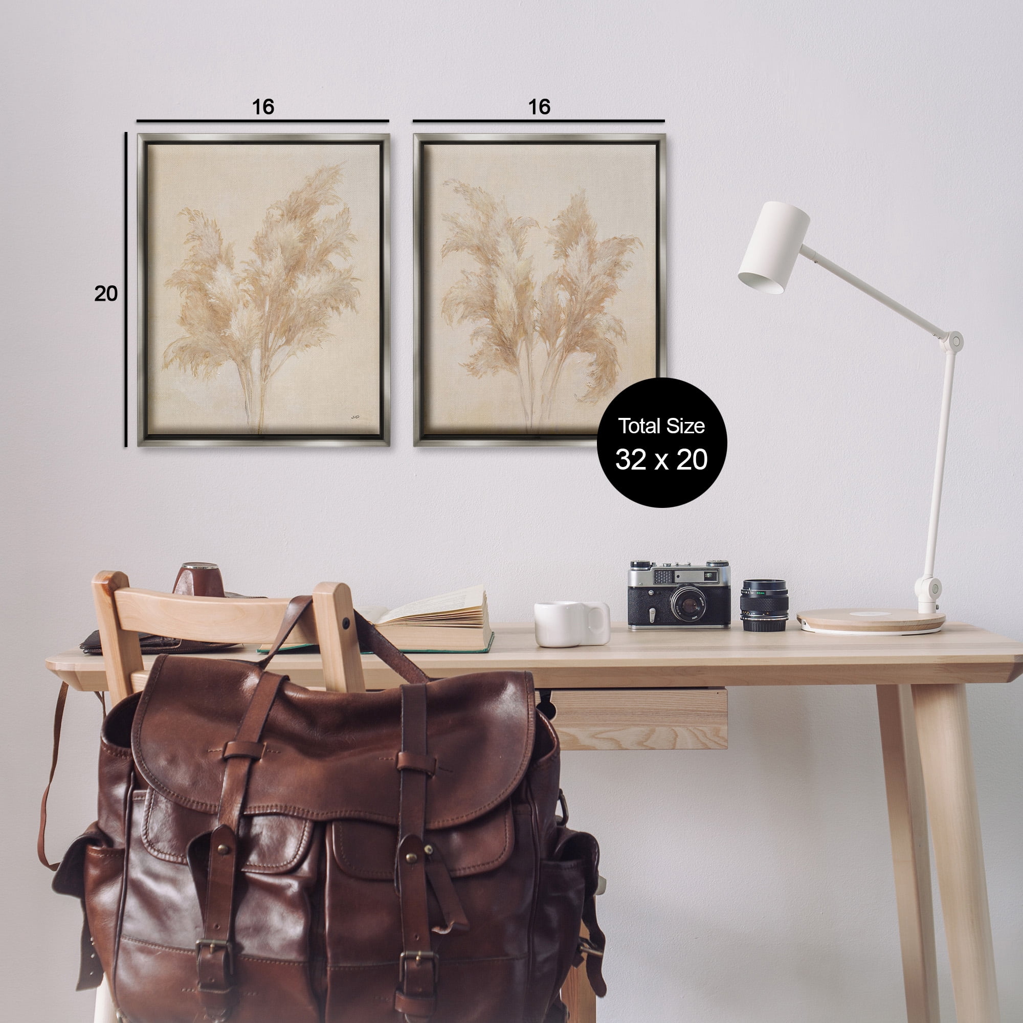 Stupell Industries Rural Reeds Studies Botanical & Floral Drawing Gray Floater Framed Canvas Art Print Wall Art, 17 x 21, Set of 2