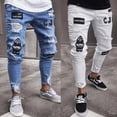 thumbnail image 2 of 2020 New Style Casual Mens Skinny Ripped Jeans Super Stretch Denim Distressed Slim Fit, 2 of 5