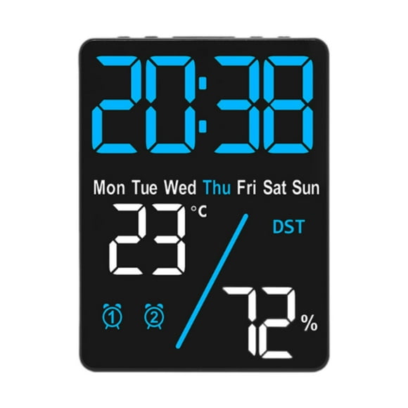 Reloj despertador digital de escritorio con enchufe y pantalla de dígitos grandes, portátil, 12/24 horas Luz de fondo azul