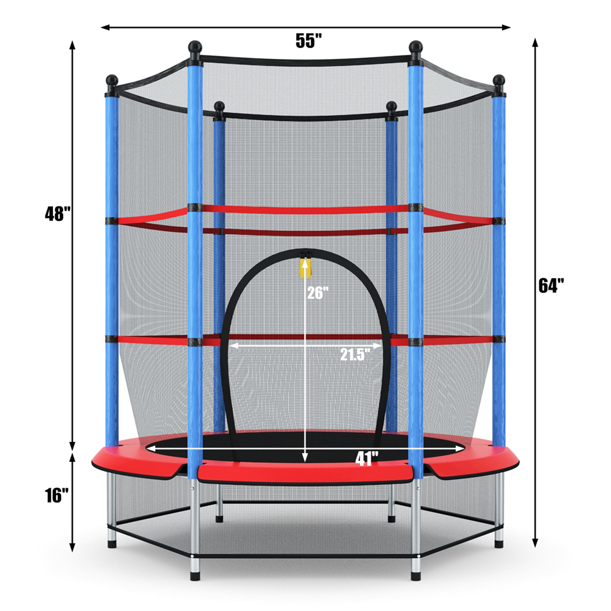 Topbuy Kids Round Jumping Trampoline Combo Bed Trampoline w/ Safety Enclosure Net Blue