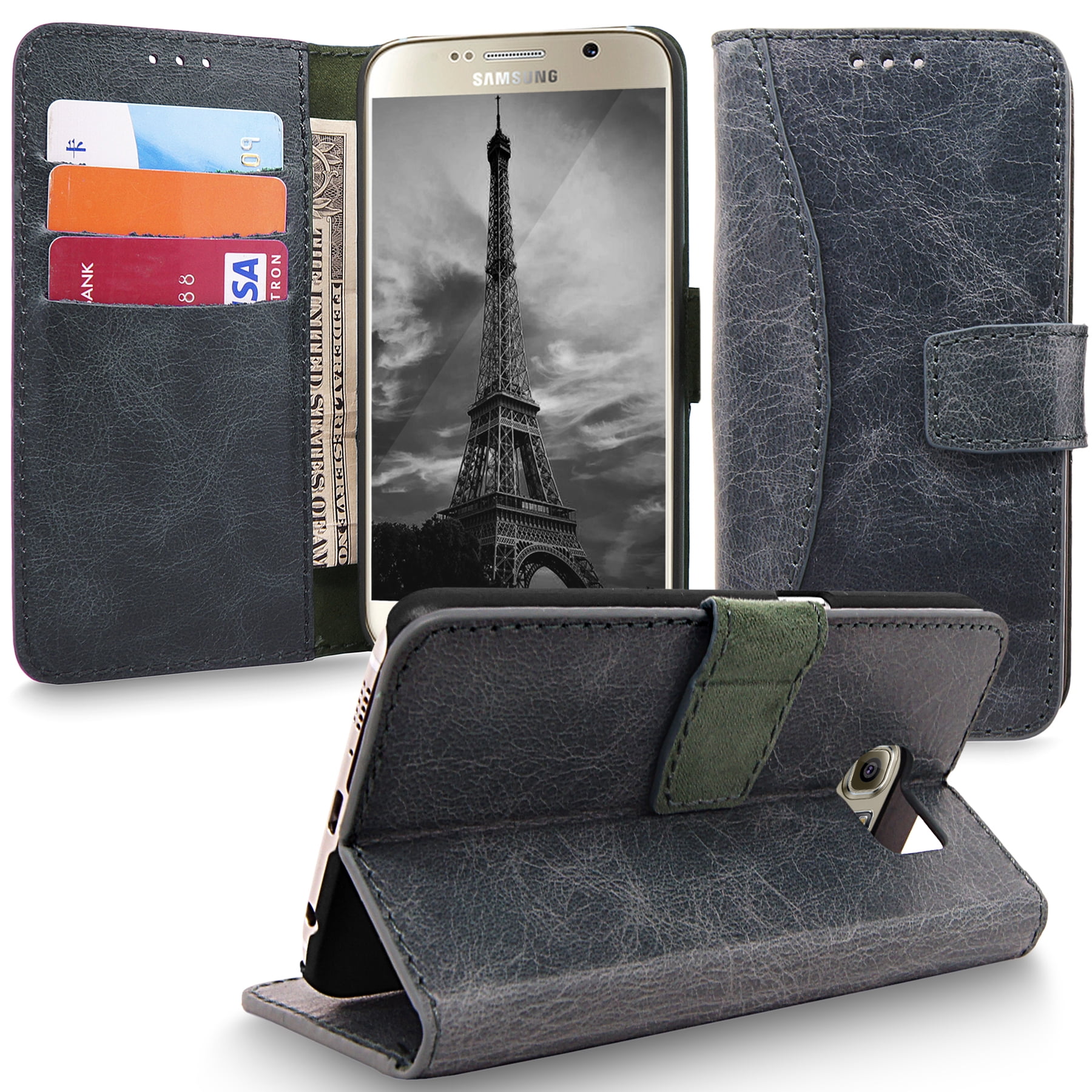 Samsung Galaxy S6 Case Premium Leather Phone Case PU Flip Fold Book Wallet Style Card Slots Magnetic Closure Shockproof Case Butterfly love