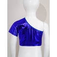 thumbnail image 4 of Lejafay Kids Girls One Shoulder Crop Tank Hip Hop Dance Shirts Sparkly Jazz Top Cheerleading Stage Blue 160, 4 of 7
