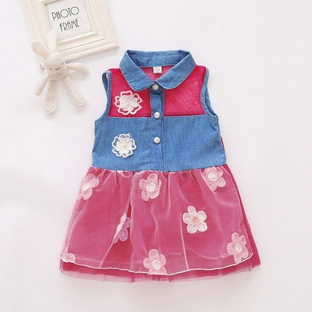 

Dyfzdhu Girls Dress Toddler Baby Girls Sleeveless Floral Print Cowboy Princess Dress