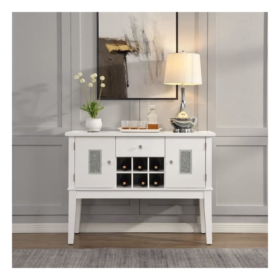 DN00816 - Server, Gray Velvet, Faux Crystal Diamonds &White High Gloss Finish - Elizaveta