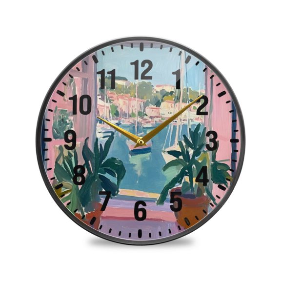 Yayeee Wall Clock Battery Operated 9.5" Silent Quartz Non-Ticking for Living Room Decor, Sea Boat