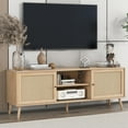 thumbnail image 3 of Rattan TV Stand for 75'' TV, Entertainment Center with Storage , Wood TV Stand Cabinet with Doors, 3 of 8