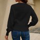 thumbnail image 5 of Suéter informal elegante de punto con botones y aberturas para mujer, talla S, cárdigan negro con cuello en V y mangas abullonadas, 5 of 7