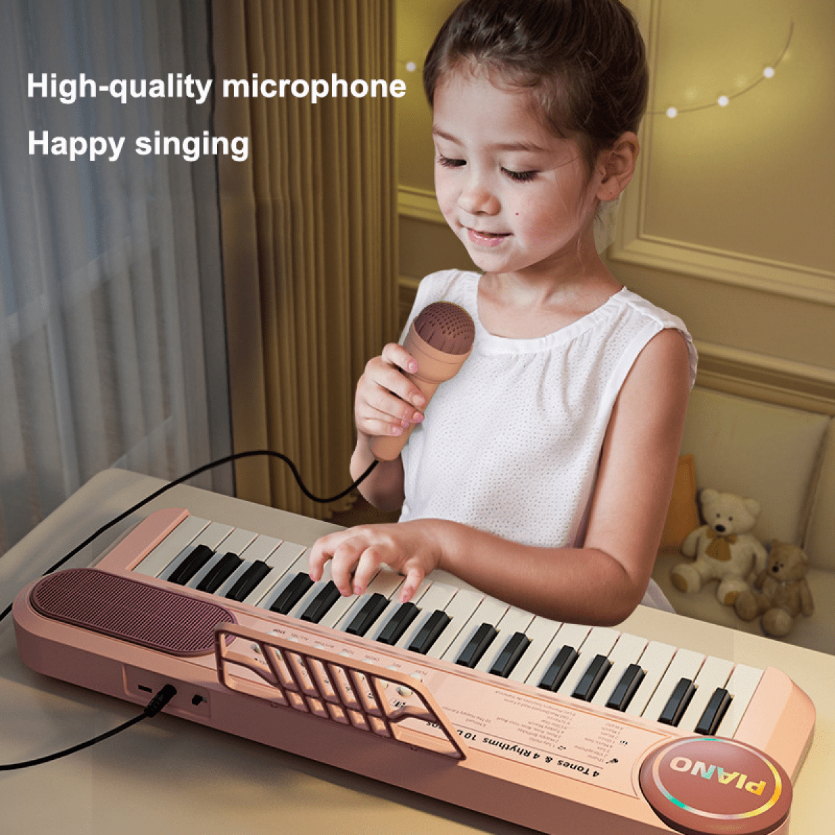 Electric Piano Keyboard for Girls, Portable Music Instruments with Microphone for Kids Christmas Birthday Gifts(Red)