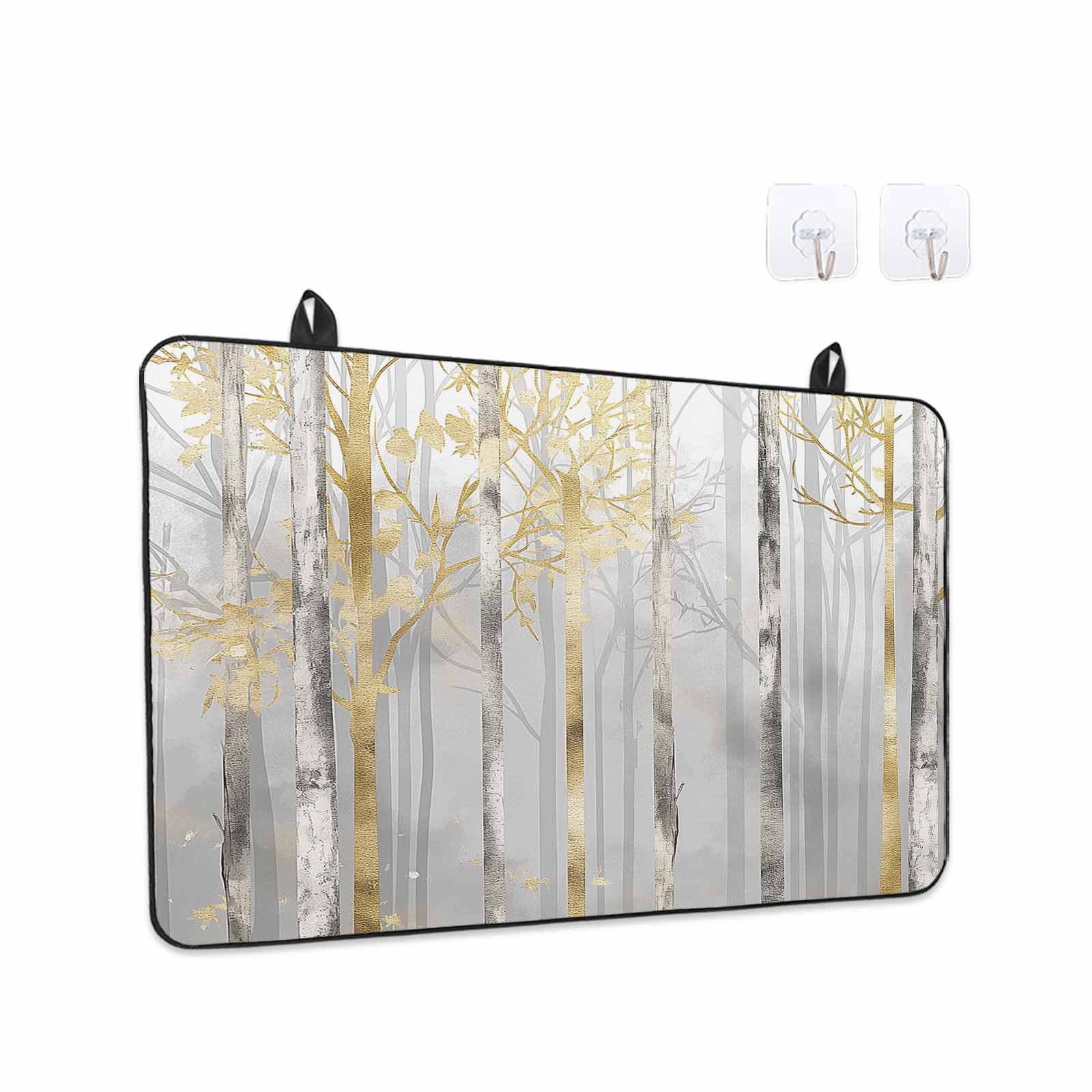 Golden Grey Tree Stove Top Cover for Electric Stove, Heat-proof & Non Slip Glass Top Stove Cover Protector, Oil Painting Forest Abstract Art Kitchen Flat Cooktop Rubber Mat 24x21 Inches