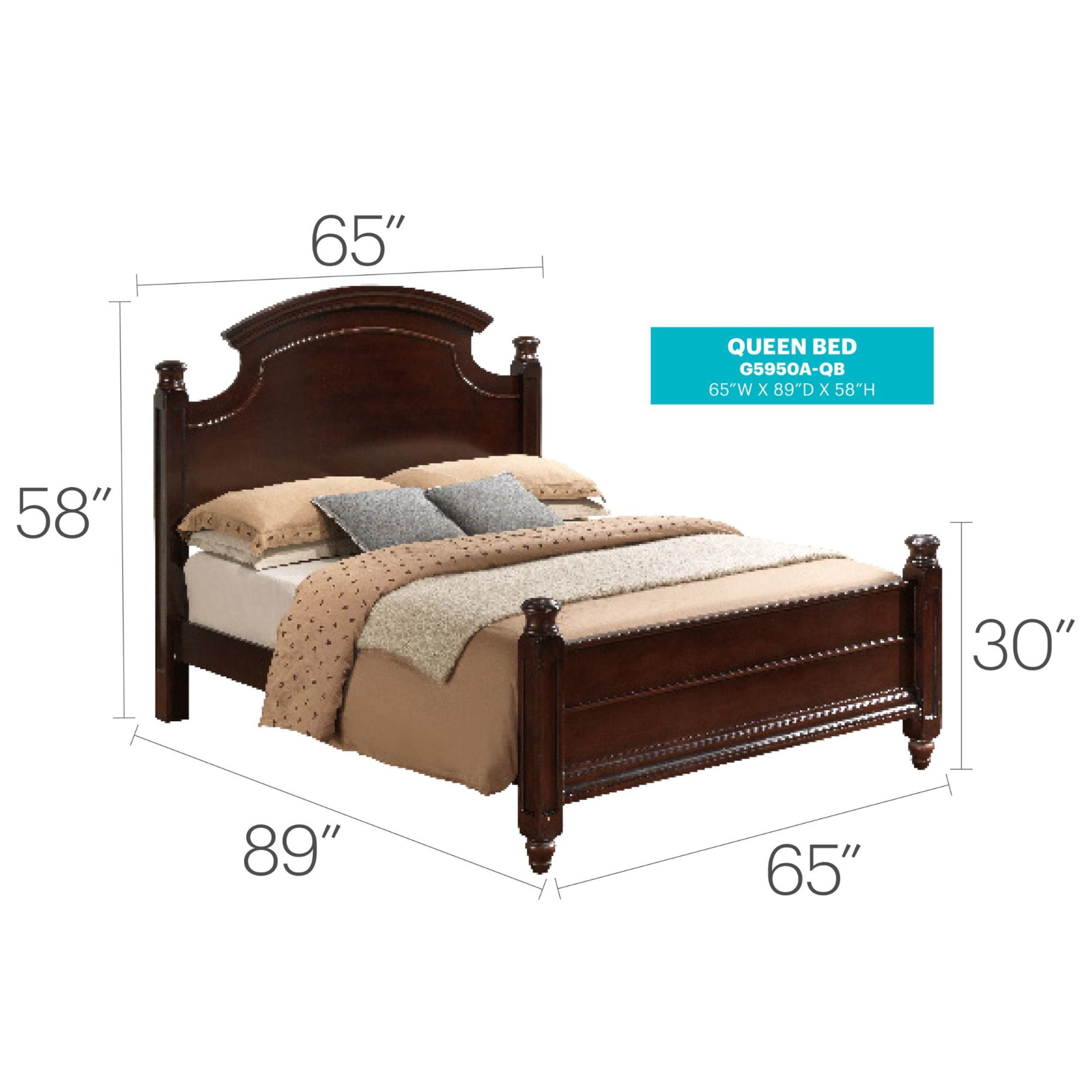 Noble House Traditional Queen Bed with 4-Post Design, Wood Frame, Cappuccino Finish