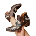 thumbnail image 5 of BRGZLK Womens Cowgirl Western Ankle Boots Trendy Novel Floral Embroidered Pointed Toe Side Cutout Block Heel Booties Classic Vintage Comfort Country Footwear Coffee 37, 5 of 10