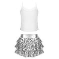 thumbnail image 2 of iiniim Kids Girls Jazz Hip Hop Dance Sequin Spaghetti Straps Tops with Tiered Ruffle Skirt Set Dancewear A Silver 14, 2 of 7