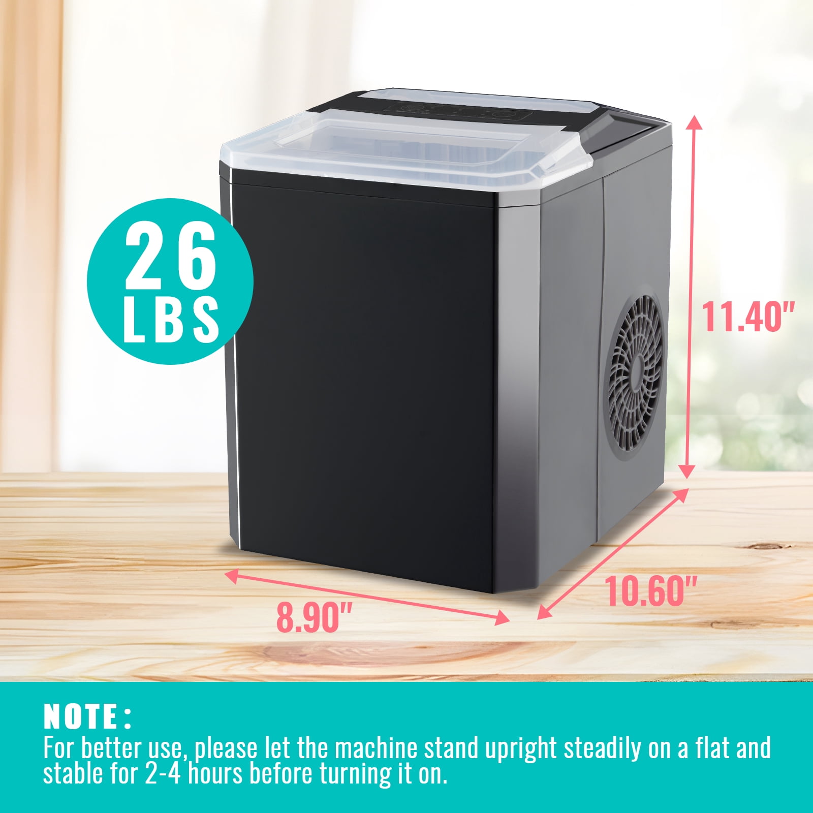 Ice Maker Machine Countertop WANAI 26 lbs/24H 9 Bullet Ice Type Cubes Ready in 6-8 Minutes, Ice Scoop & Basket for Home Party Office Bar RV